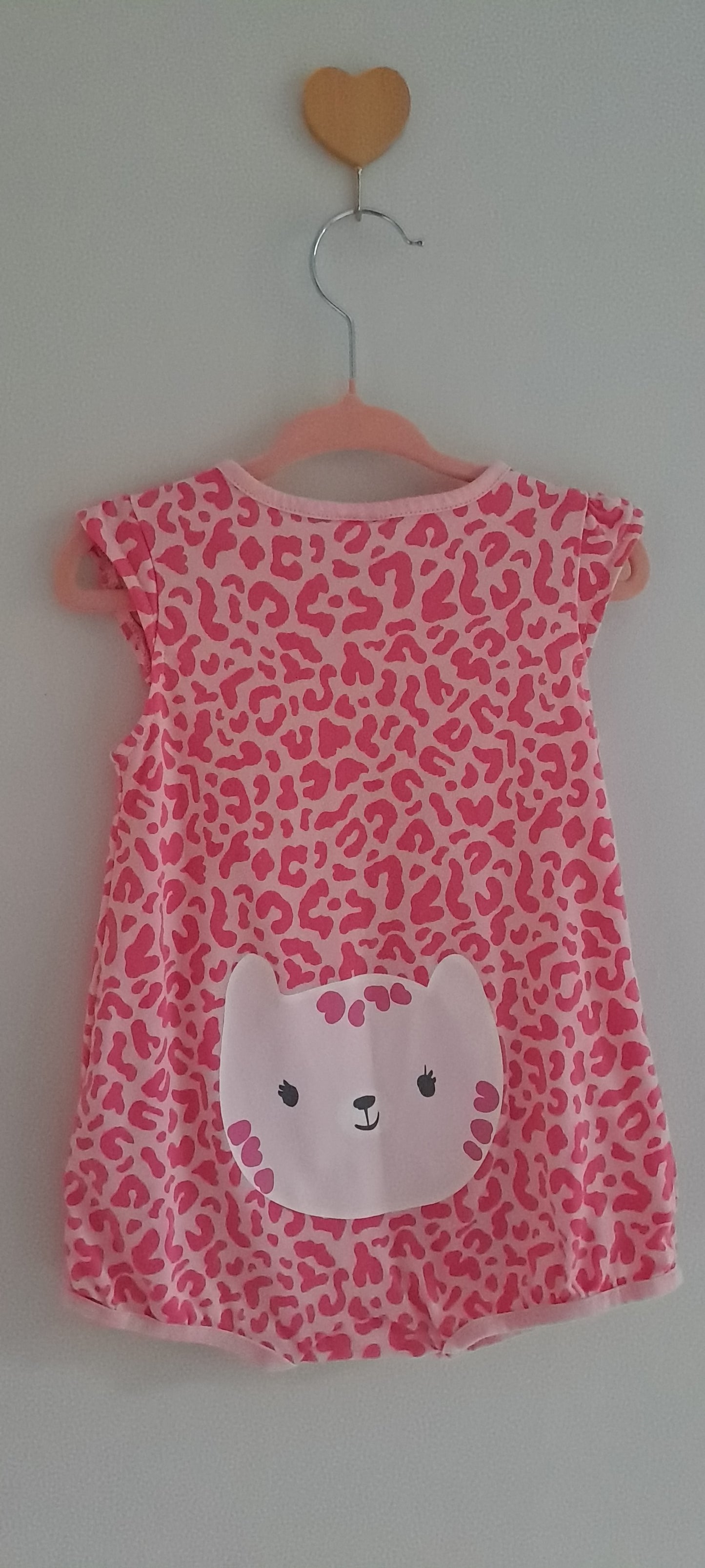 LC Waikiki Pink Leopard Print Romper – Ruffle Sleeves 9-12 Months