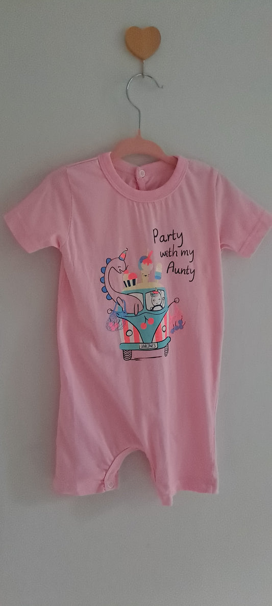 Woolworths "Party with my Aunty" Pink Summer Romper 6-12 Months