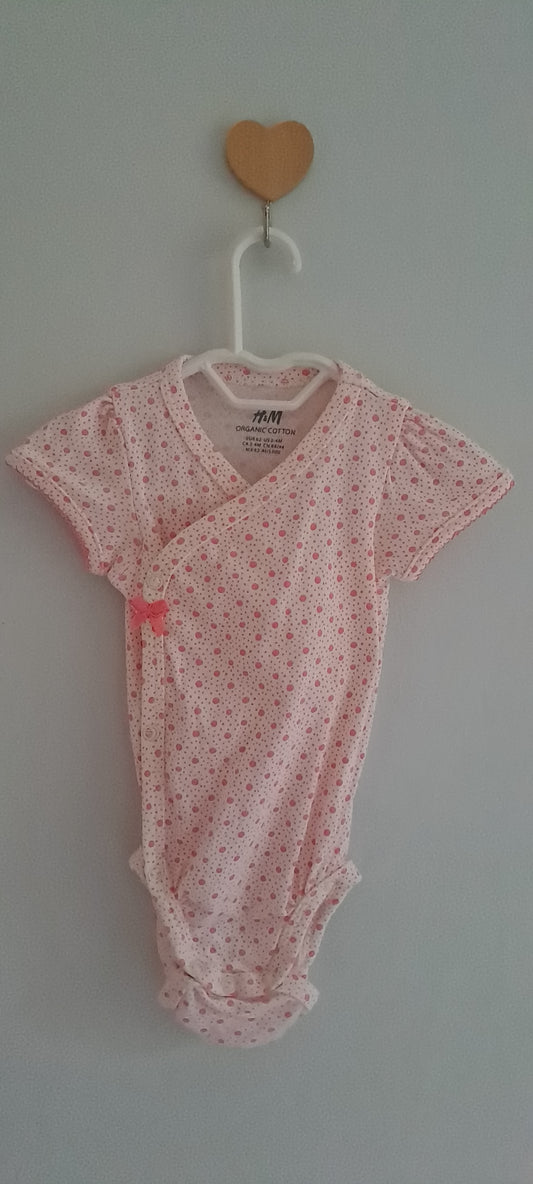 H&M Organic Cotton Wrap Bodysuit – Pink Floral 2-4 Months
