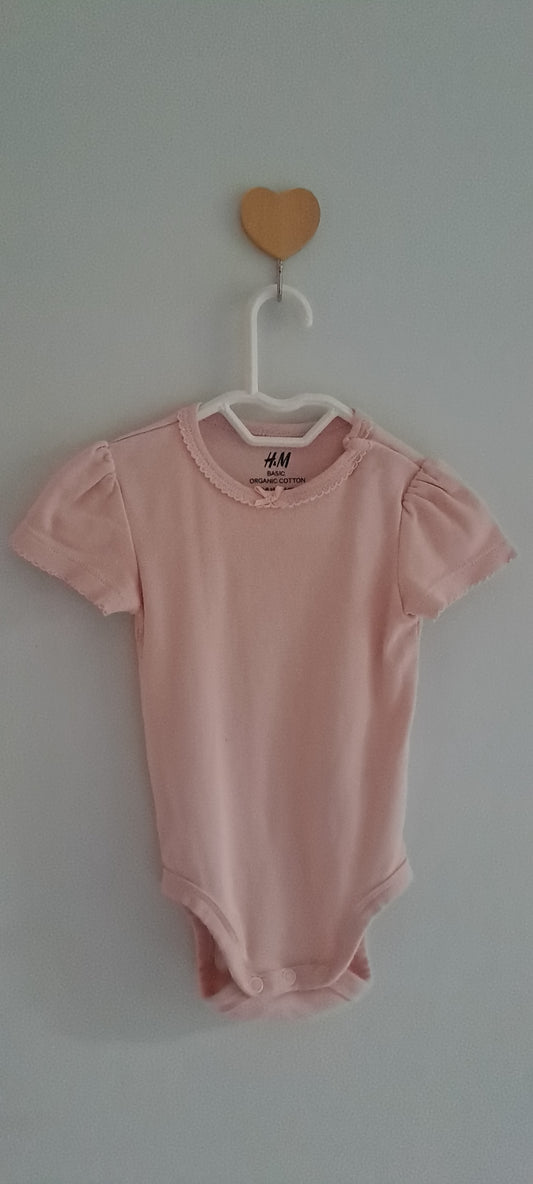 H&M Organic Cotton Puff Sleeve Bodysuit – Soft Pink 4-6 Months