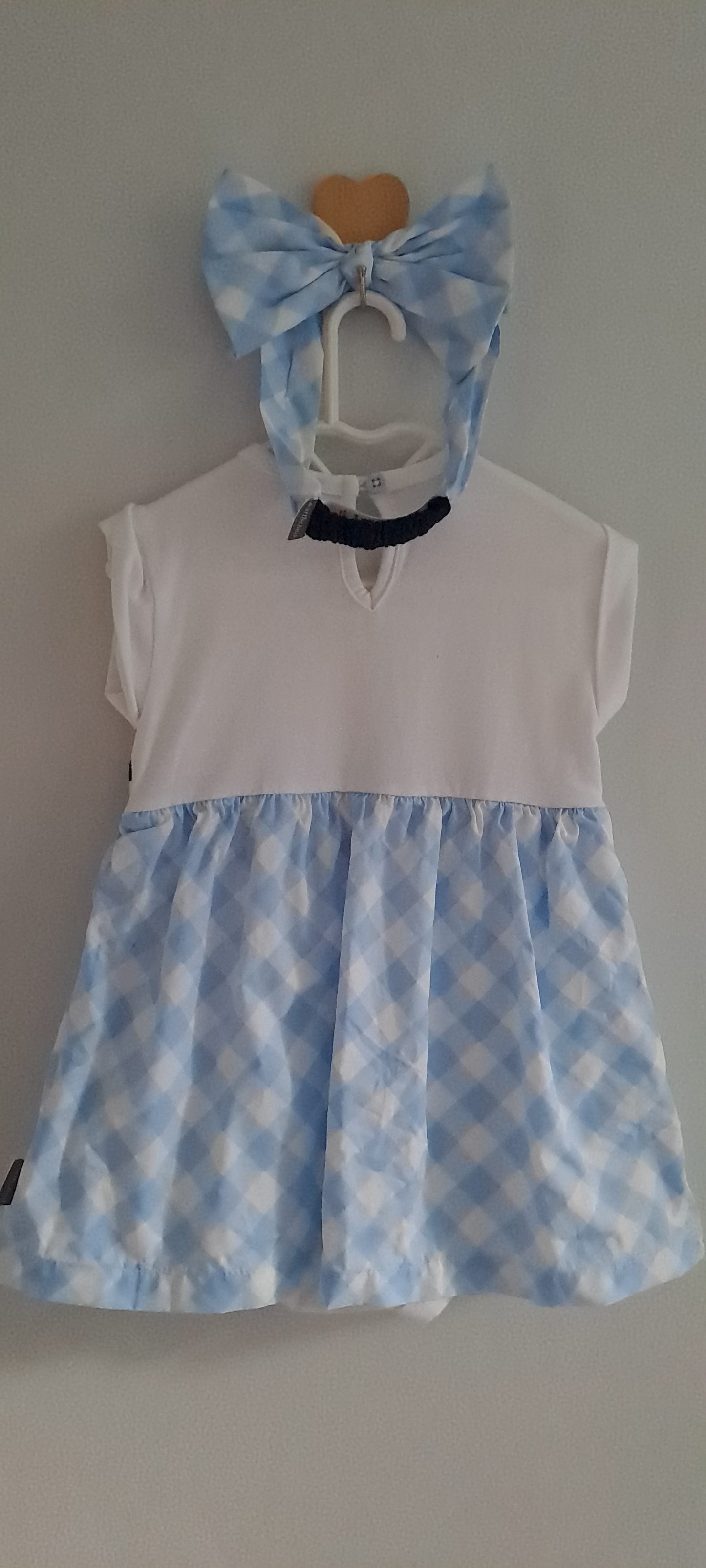 Earthchild Gingham Dress & Matching Headband Set – Blue 12-18 Months