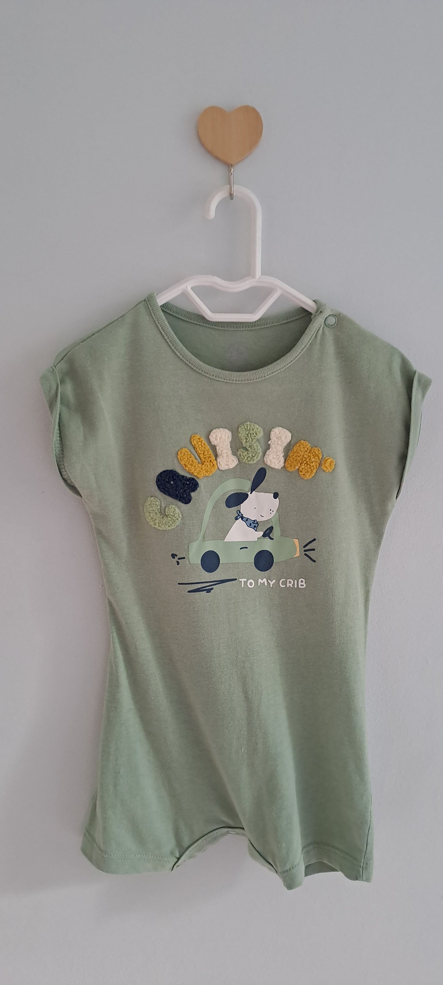Woolworths "Cruising to my Crib" Sage Green Romper 3-6 Months