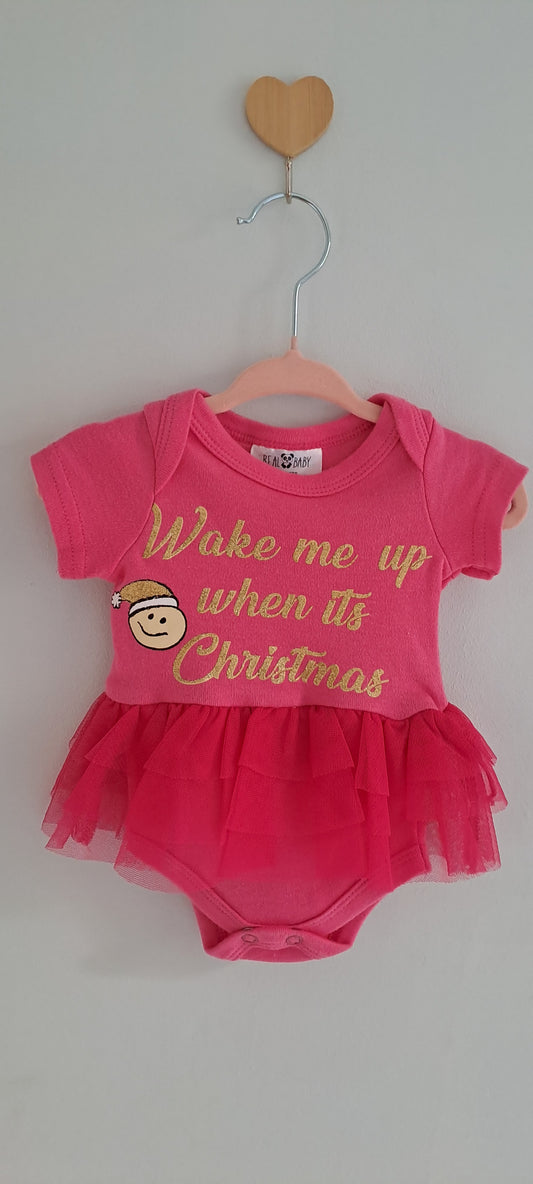 Real Baby "Wake Me Up When It's Christmas" Tutu Romper – Pink Newborn