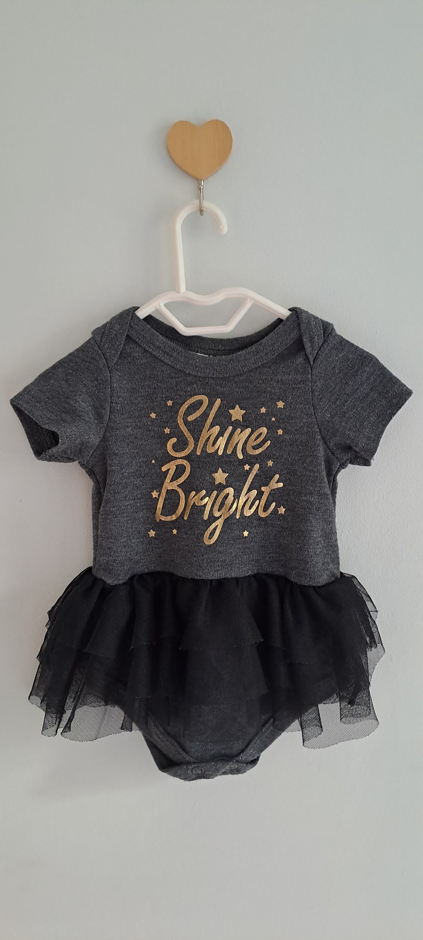 Real Baby "Shine Bright" Tutu Romper – Charcoal & Gold 0-3 Months