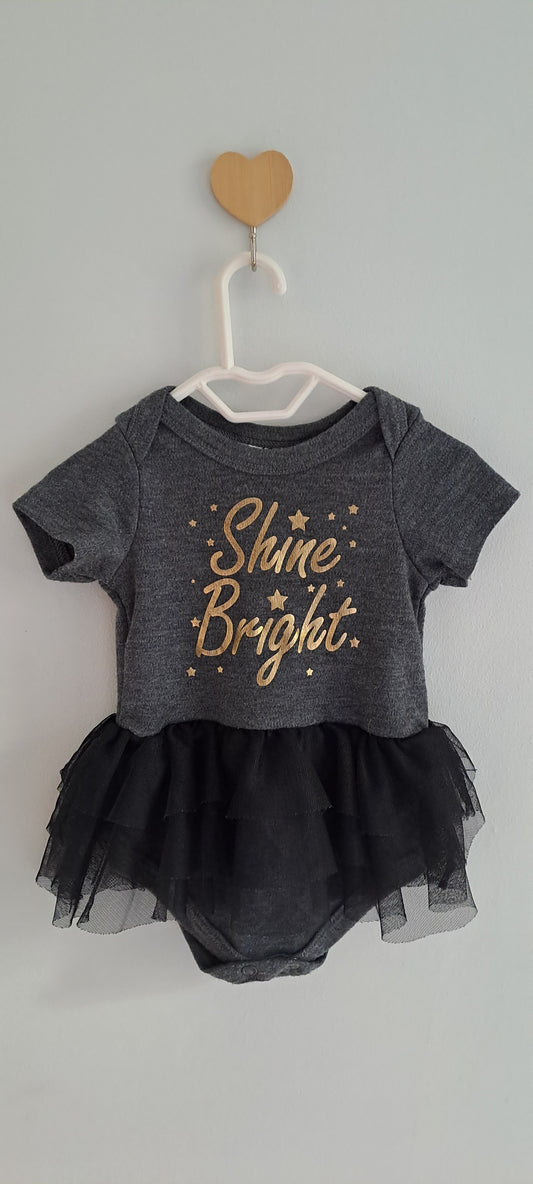 Real Baby "Shine Bright" Tutu Romper – Charcoal & Gold 0-3 Months