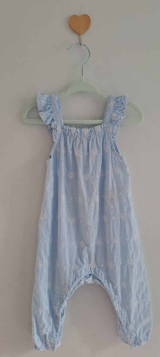 H&M Organic Cotton Floral Jumpsuit Blue Stripe 6-9 Months