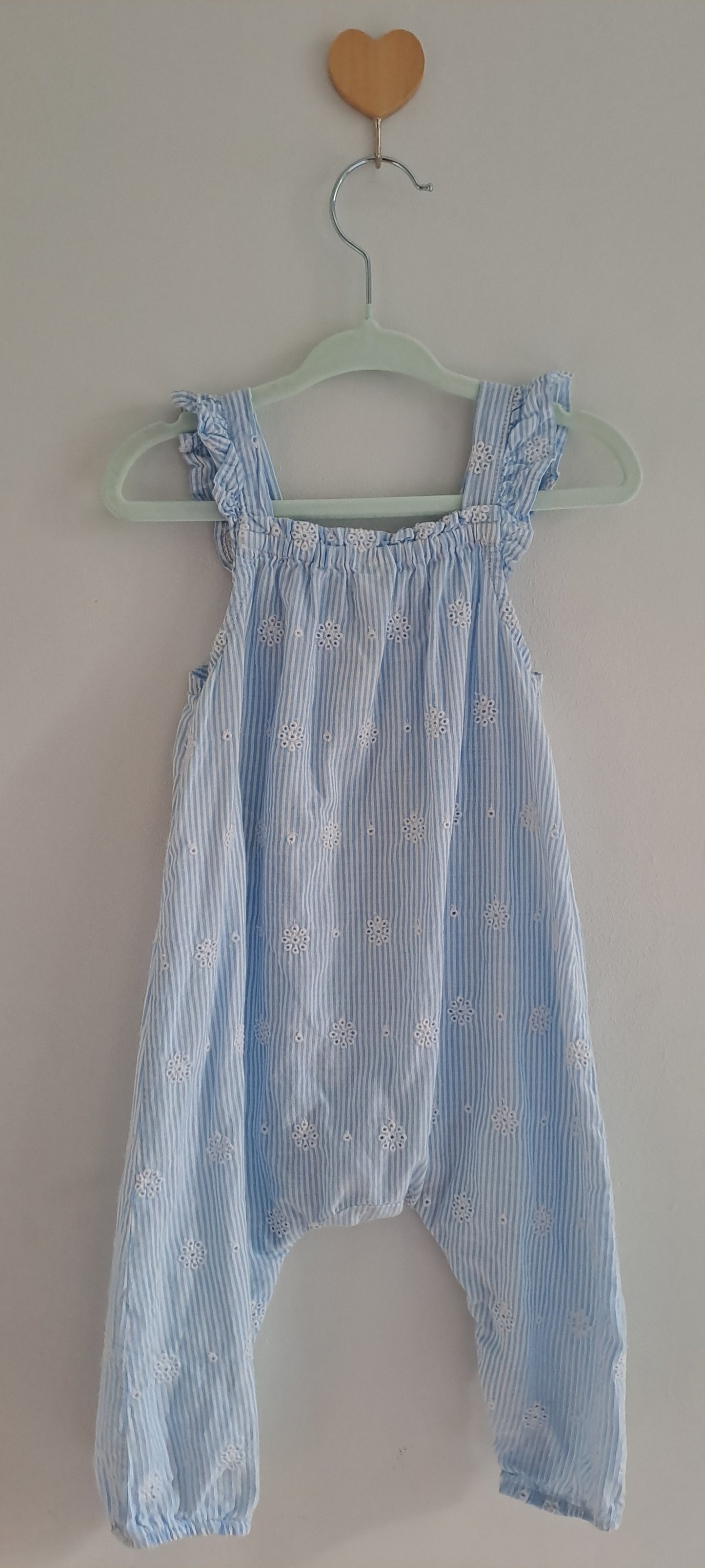 H&M Organic Cotton Floral Jumpsuit Blue Stripe 6-9 Months