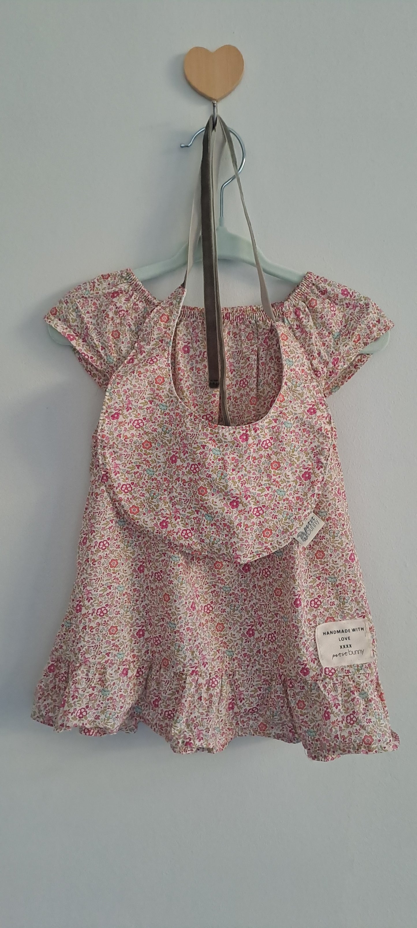 Petit Bunny Liberty Print Ditsy Floral Baby Dress with Matching Bib Set 12-18 Months