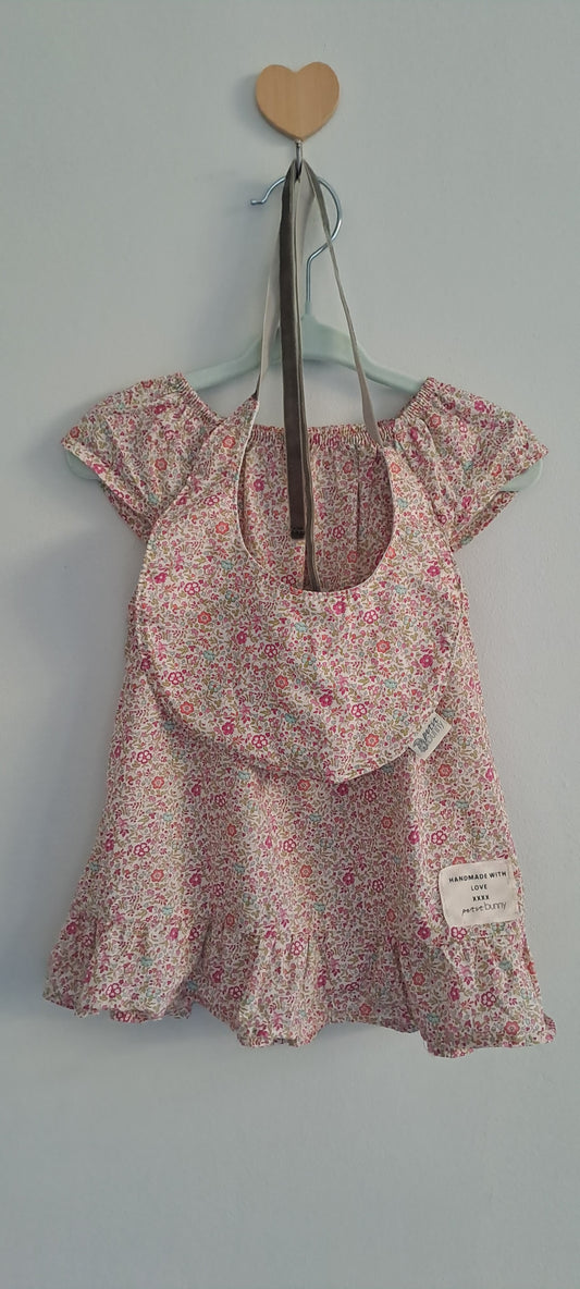 Petit Bunny Liberty Print Ditsy Floral Baby Dress with Matching Bib Set 12-18 Months