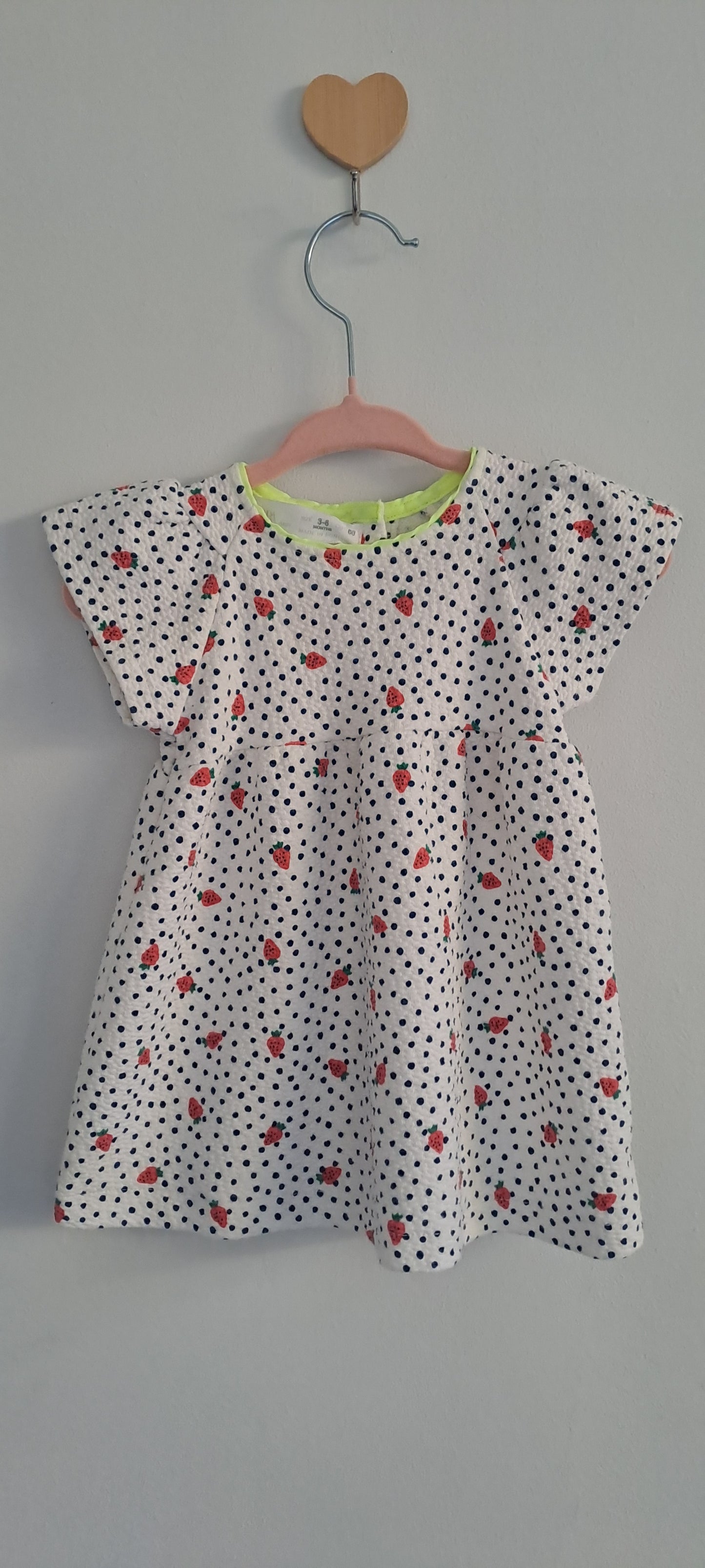 Zara Baby Strawberry & Polka Dot Textured Seersucker Blend Dress 3-6 Months