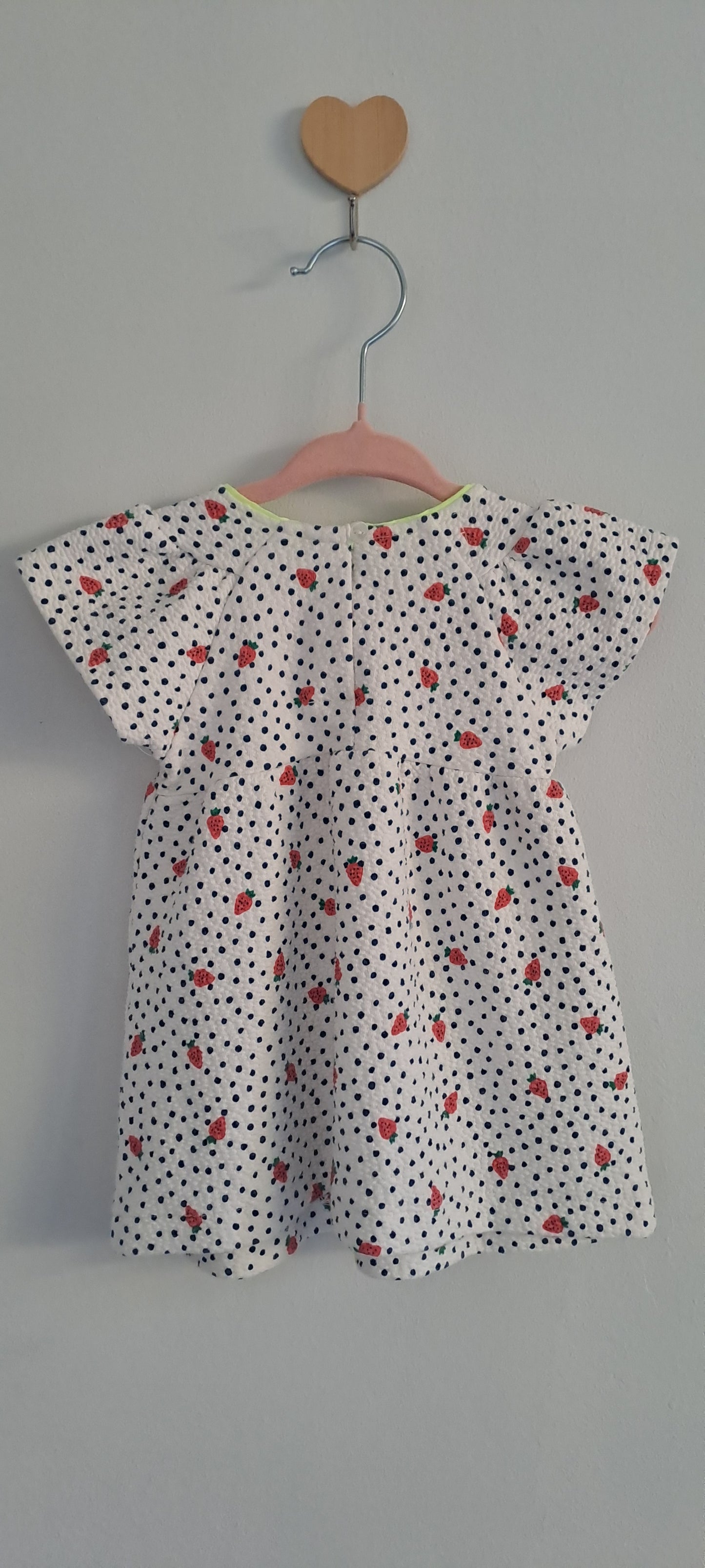 Zara Baby Strawberry & Polka Dot Textured Seersucker Blend Dress 3-6 Months