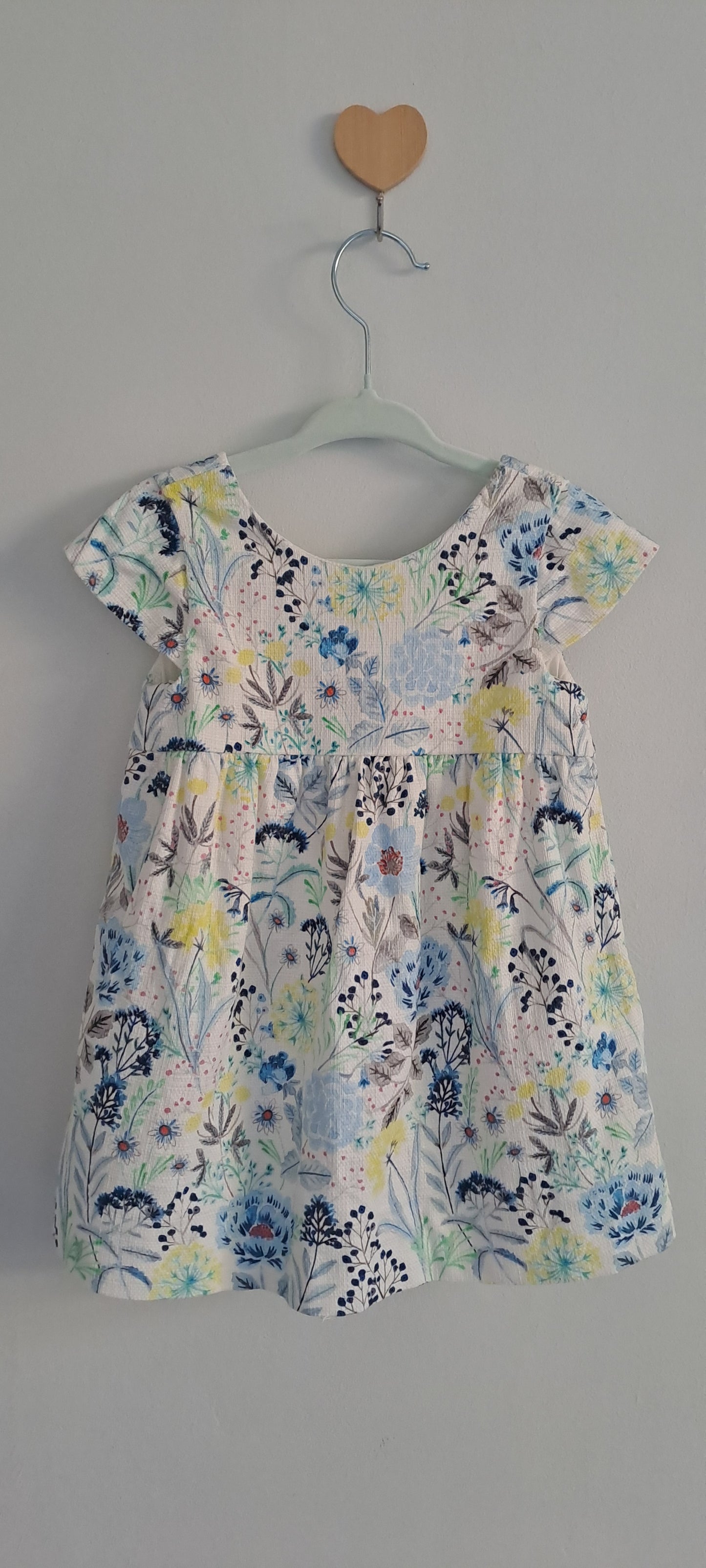 Inditex Floral Watercolor Textured Cotton Baby Dress 12-18 Months