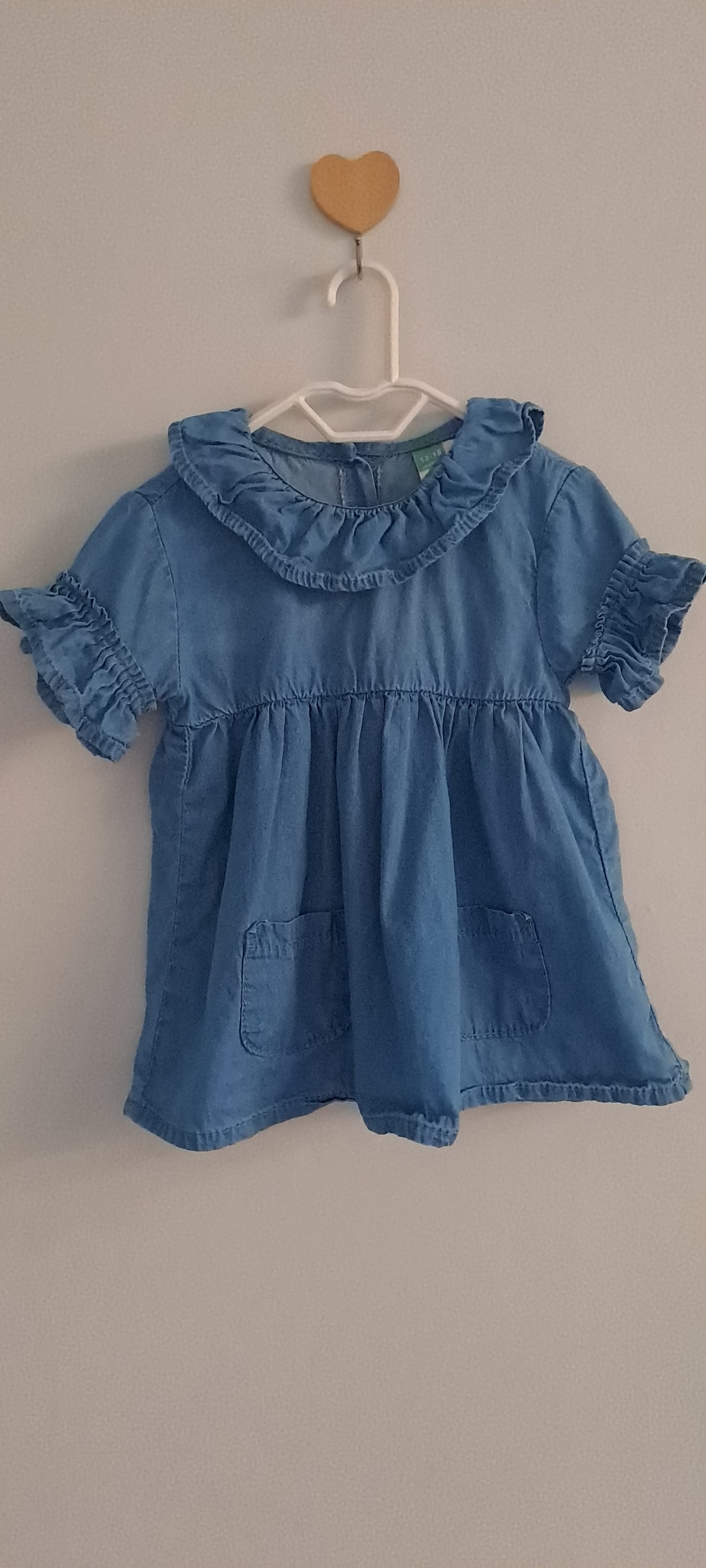 Ackermans Baby Girl Soft Chambray Ruffle Collar Dress 12-18 Months