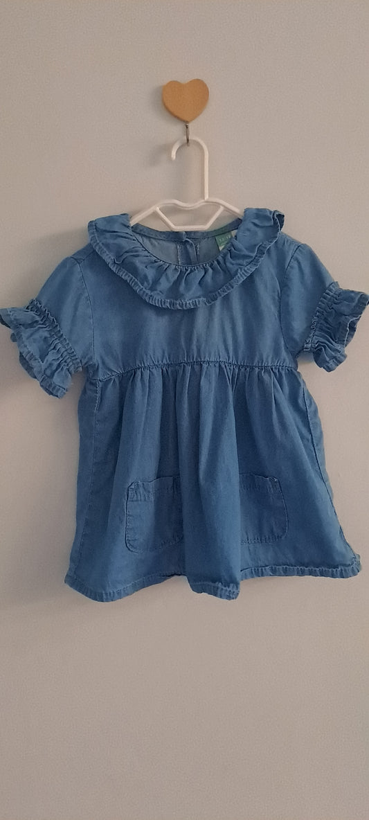 Ackermans Baby Girl Soft Chambray Ruffle Collar Dress 12-18 Months