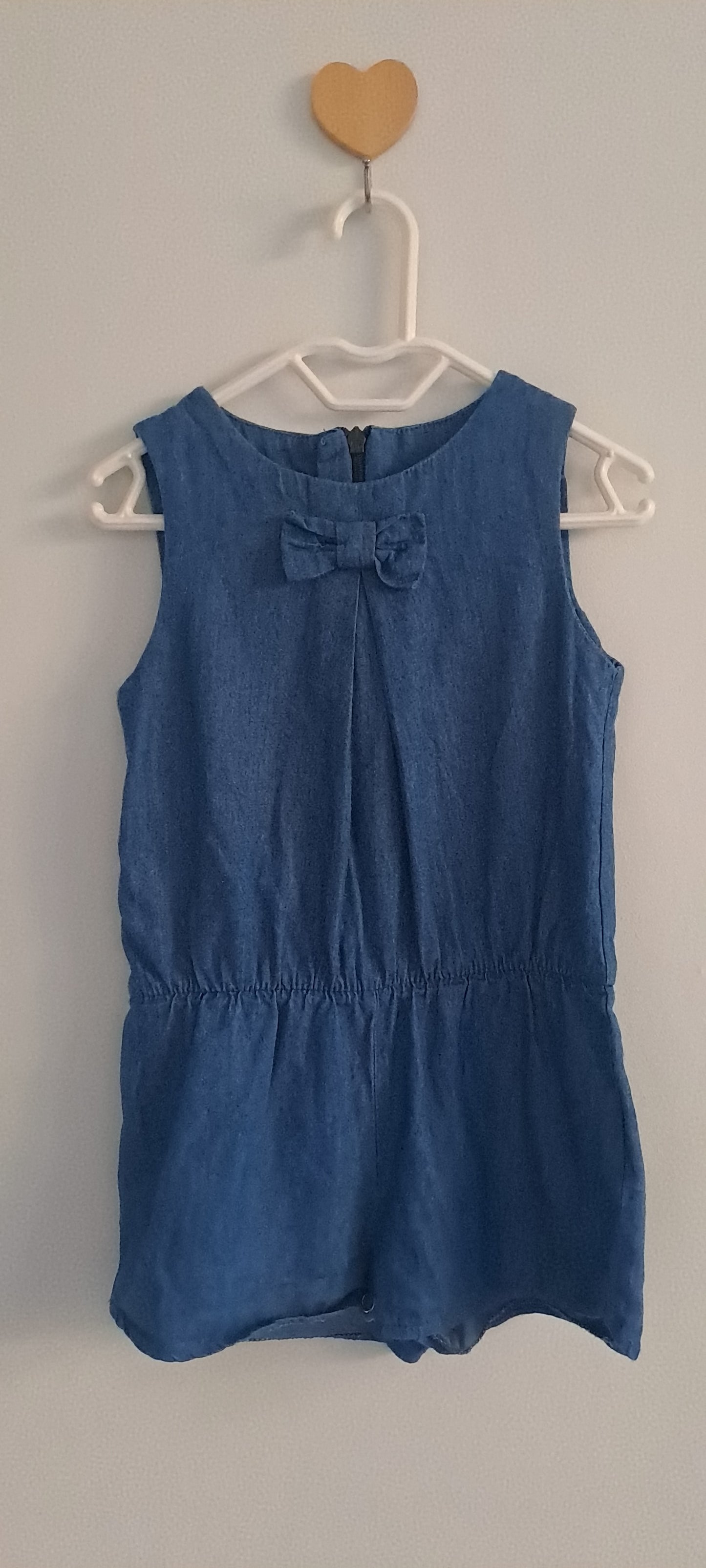 Kiabi Girl Blue Chambray Sleeveless Bow Detail Romper 12 Months