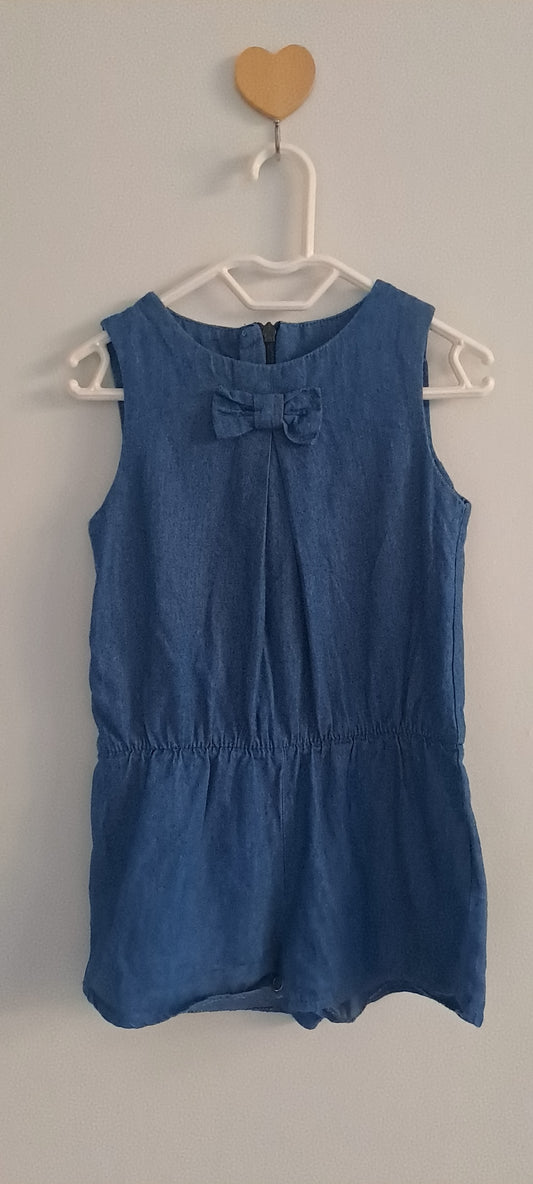 Kiabi Girl Blue Chambray Sleeveless Bow Detail Romper 12 Months