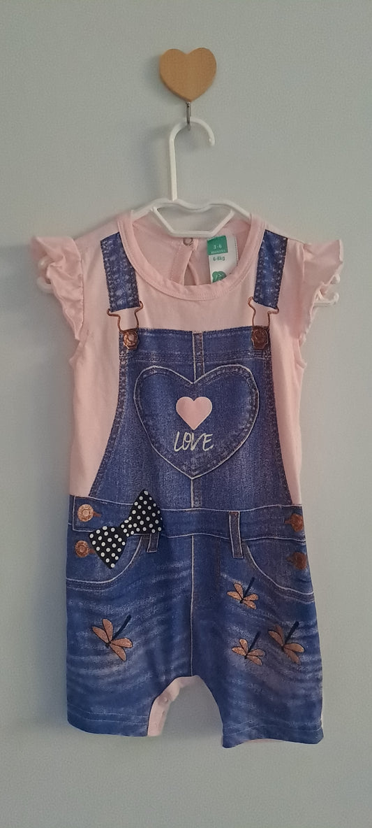 Ackermans Baby Girl Mock Denim Dungaree Short Romper 3-6 Months