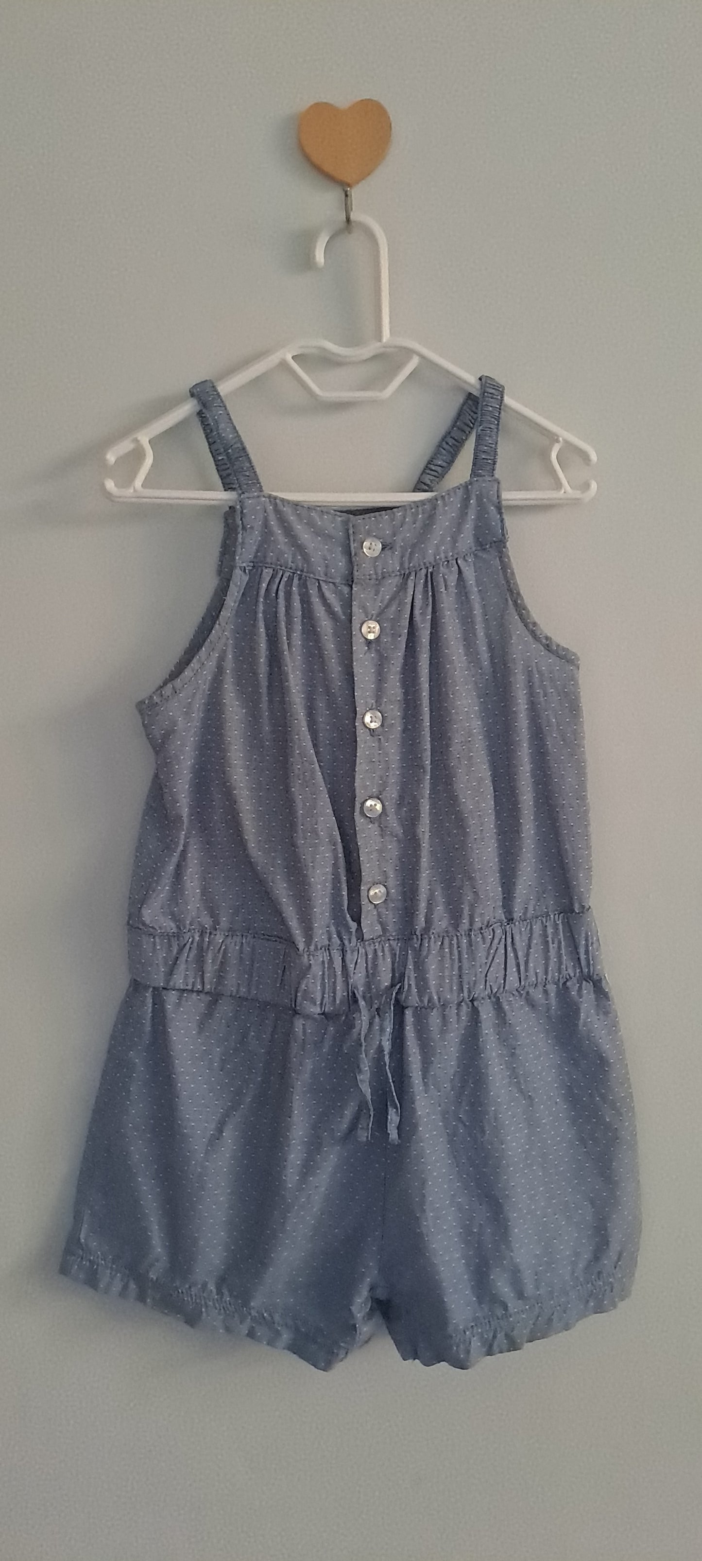 Obaibi Girl Blue Micro-Dot Chambray Button-Front Romper 2 Years