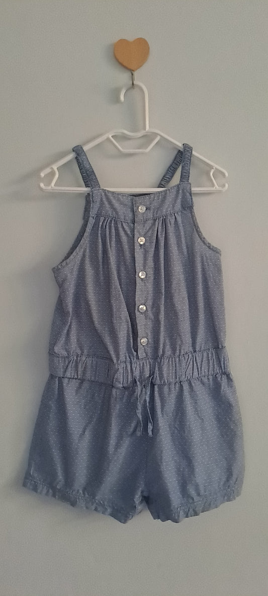 Obaibi Girl Blue Micro-Dot Chambray Button-Front Romper 2 Years