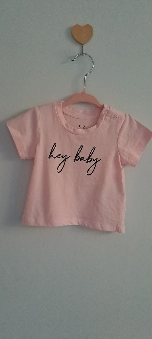 Cotton On Baby Pink "Hey Baby" Graphic Cotton T-Shirt 0-3 Months