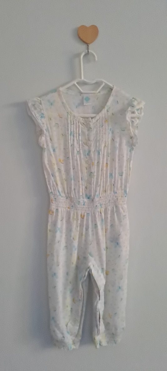 Tex Baby Pastel Abstract Print Pintuck Flutter Sleeve Jumpsuit 6-9 Months