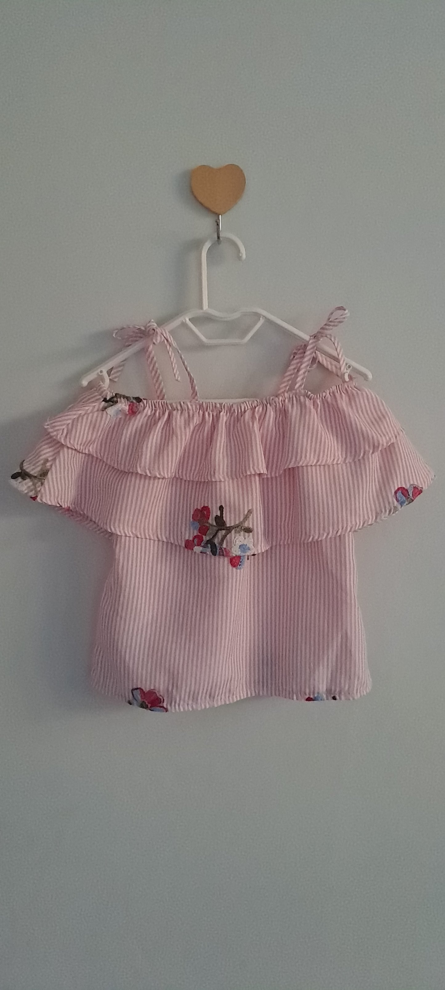 Ackermans Baby Girl Pink Pinstripe Floral Cold-Shoulder Top 3-6 Months