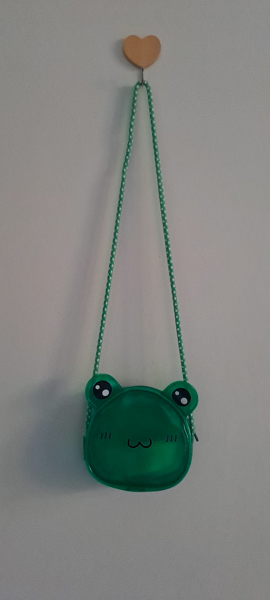 Zara Kids Green Jelly Frog Face Crossbody Coin Purse