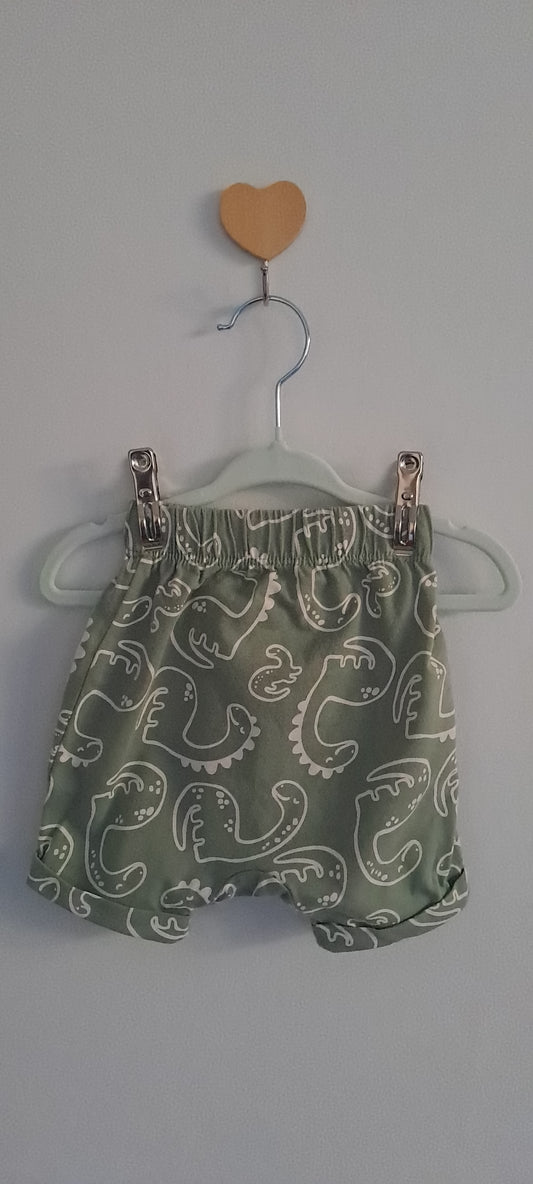 Woolworths Baby Sage Green Dinosaur Print Harem Shorts 3-6 Months