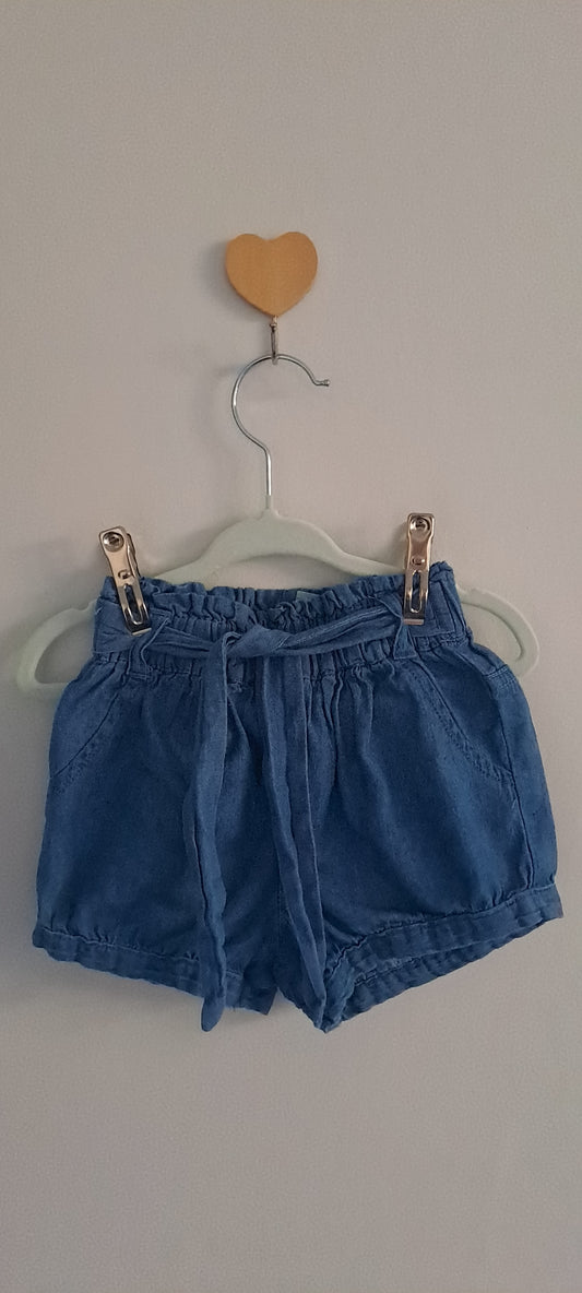 Ackermans Baby Girl Soft Chambray Paperbag Waist Tie Shorts 12-18 Months