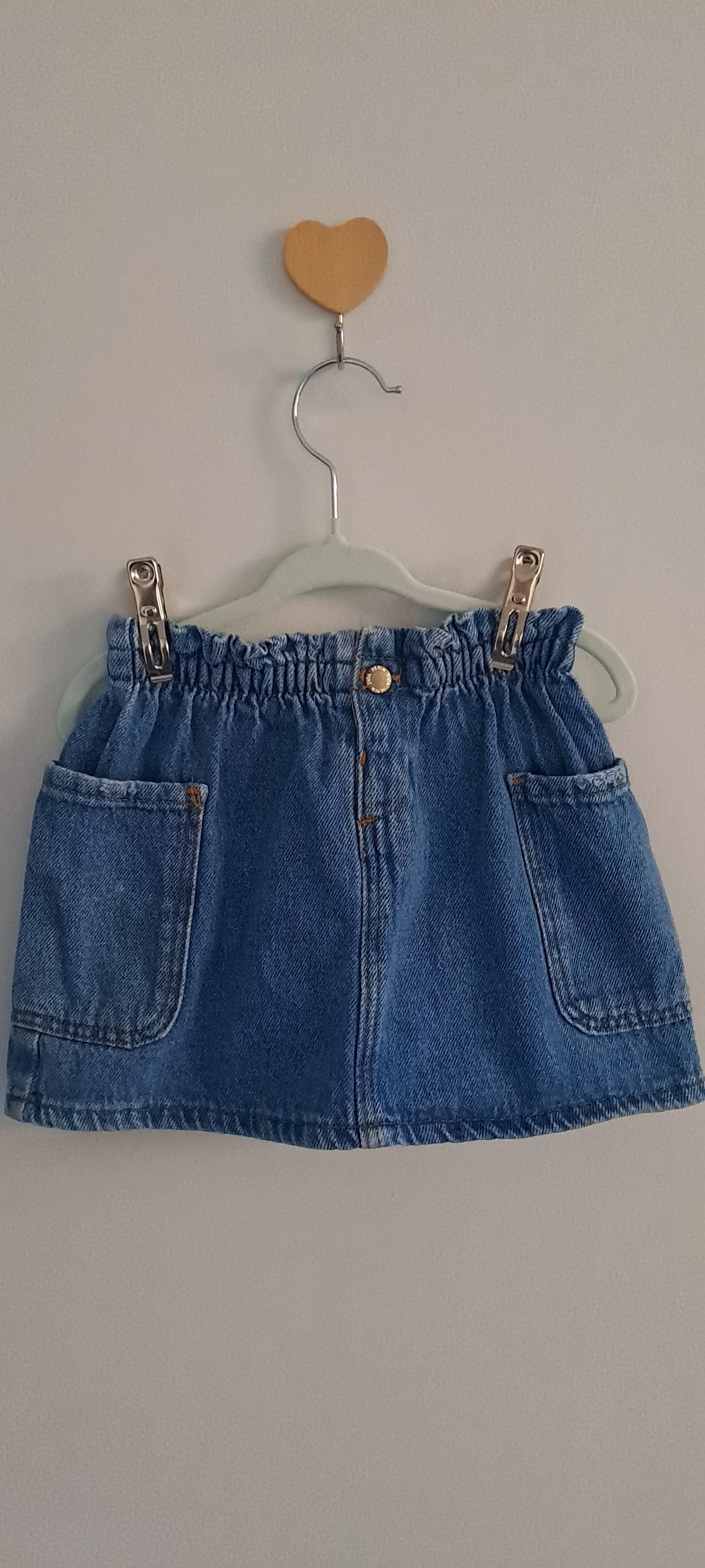 Zara Kids Girl Mid-Blue Denim Paperbag Waist Skirt 2-3 Years