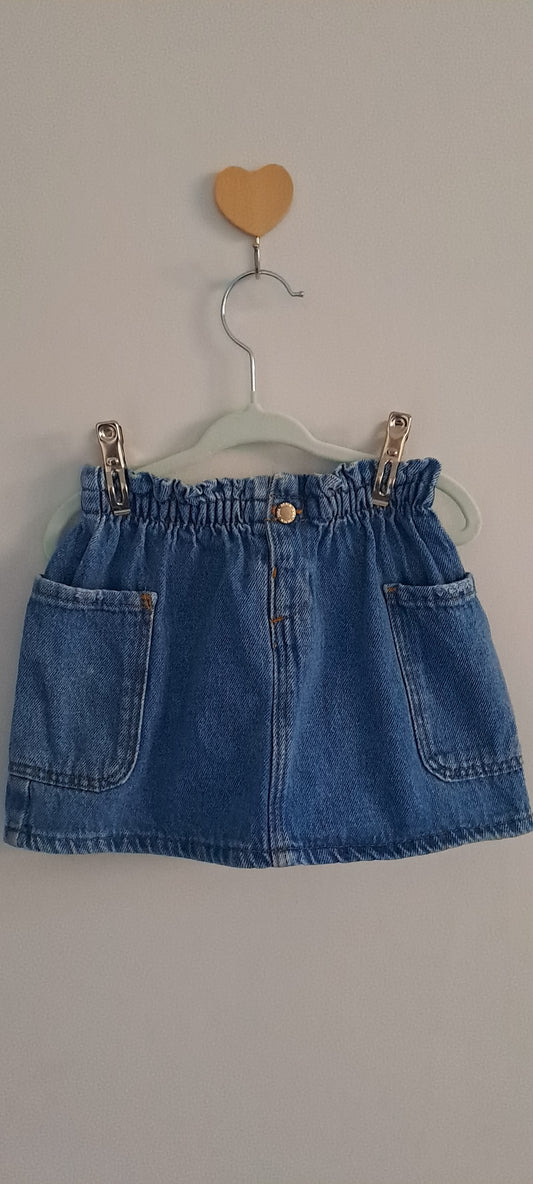 Zara Kids Girl Mid-Blue Denim Paperbag Waist Skirt 2-3 Years
