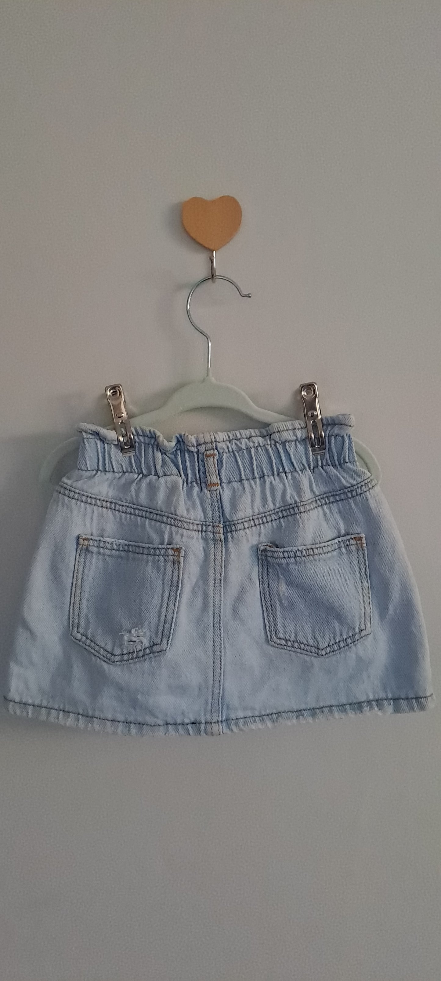Zara Kids Girl Light Wash Distressed Denim Paperbag Waist Skirt 2-3 Years