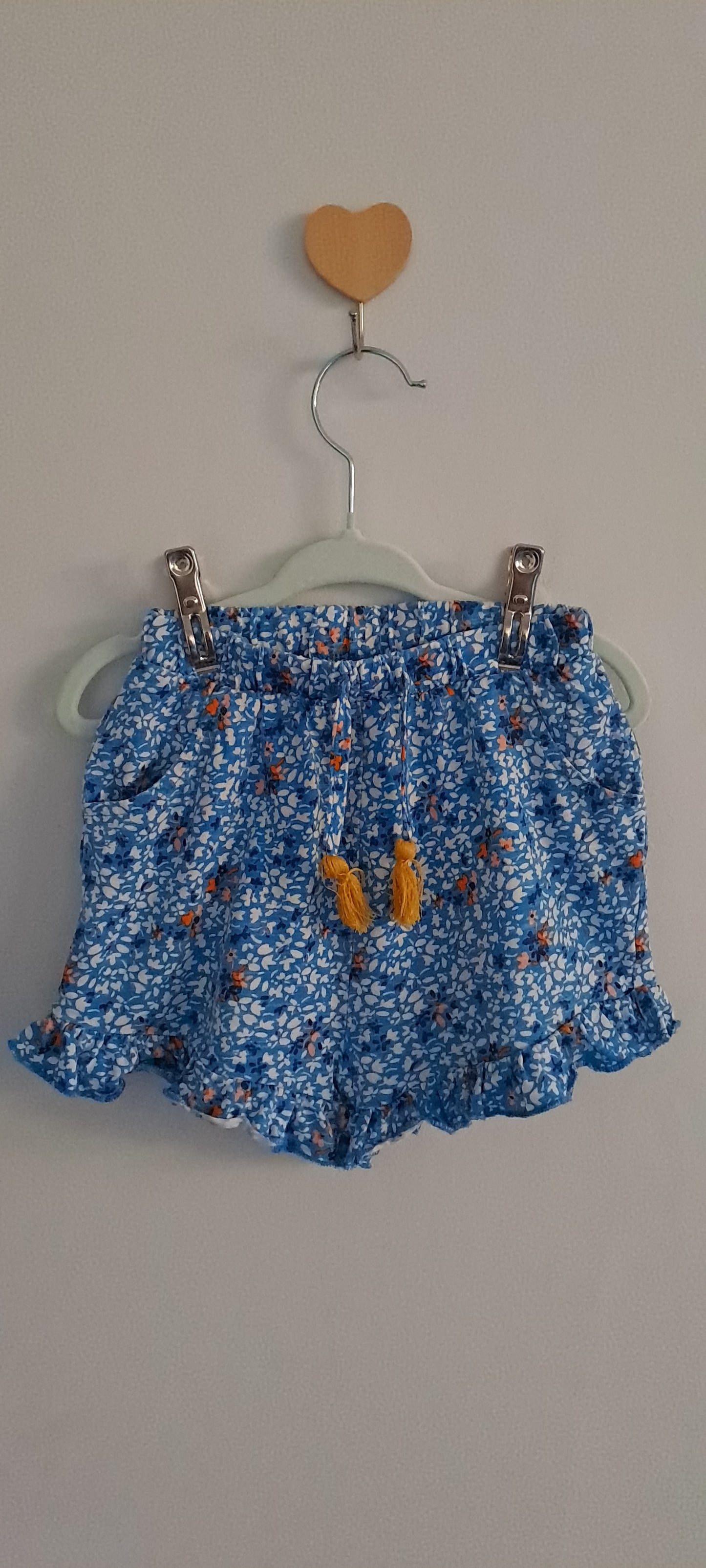 Next Toddler Girl Blue Floral Top and Ruffle Shorts Matching Two-Piece Set 1-2 Years
