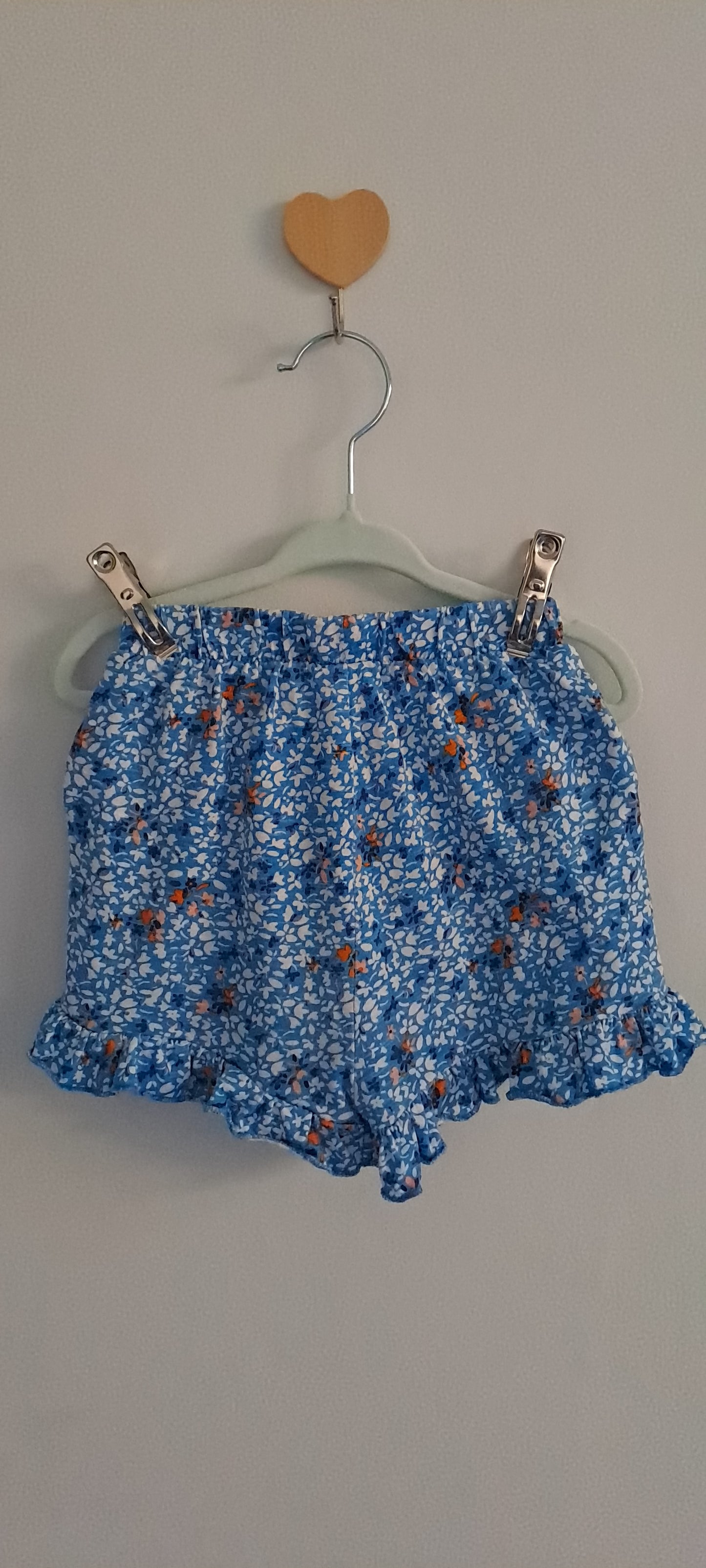Next Toddler Girl Blue Floral Top and Ruffle Shorts Matching Two-Piece Set 1-2 Years