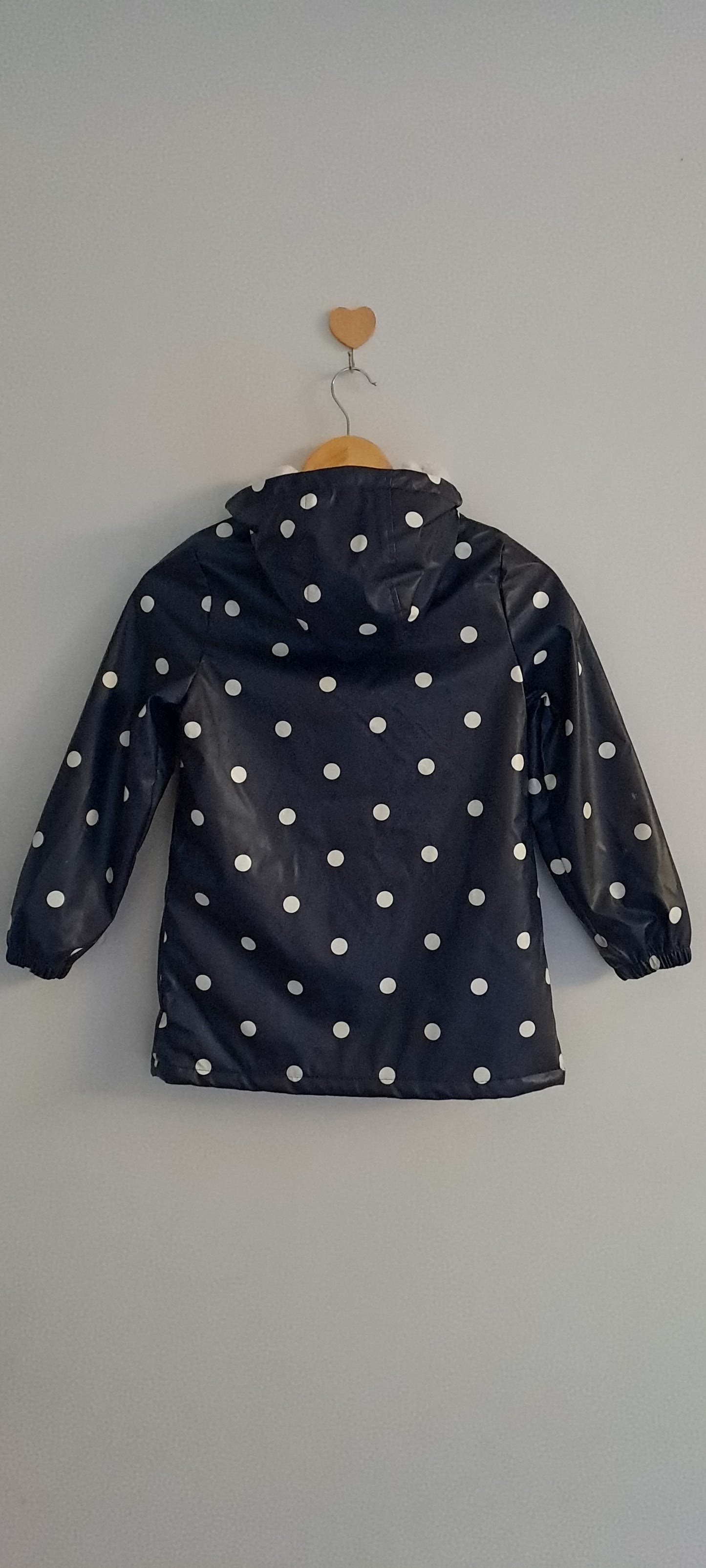 Next Girls Polka Dot Navy Fleece-Lined Rain Jacket 7-8 Years