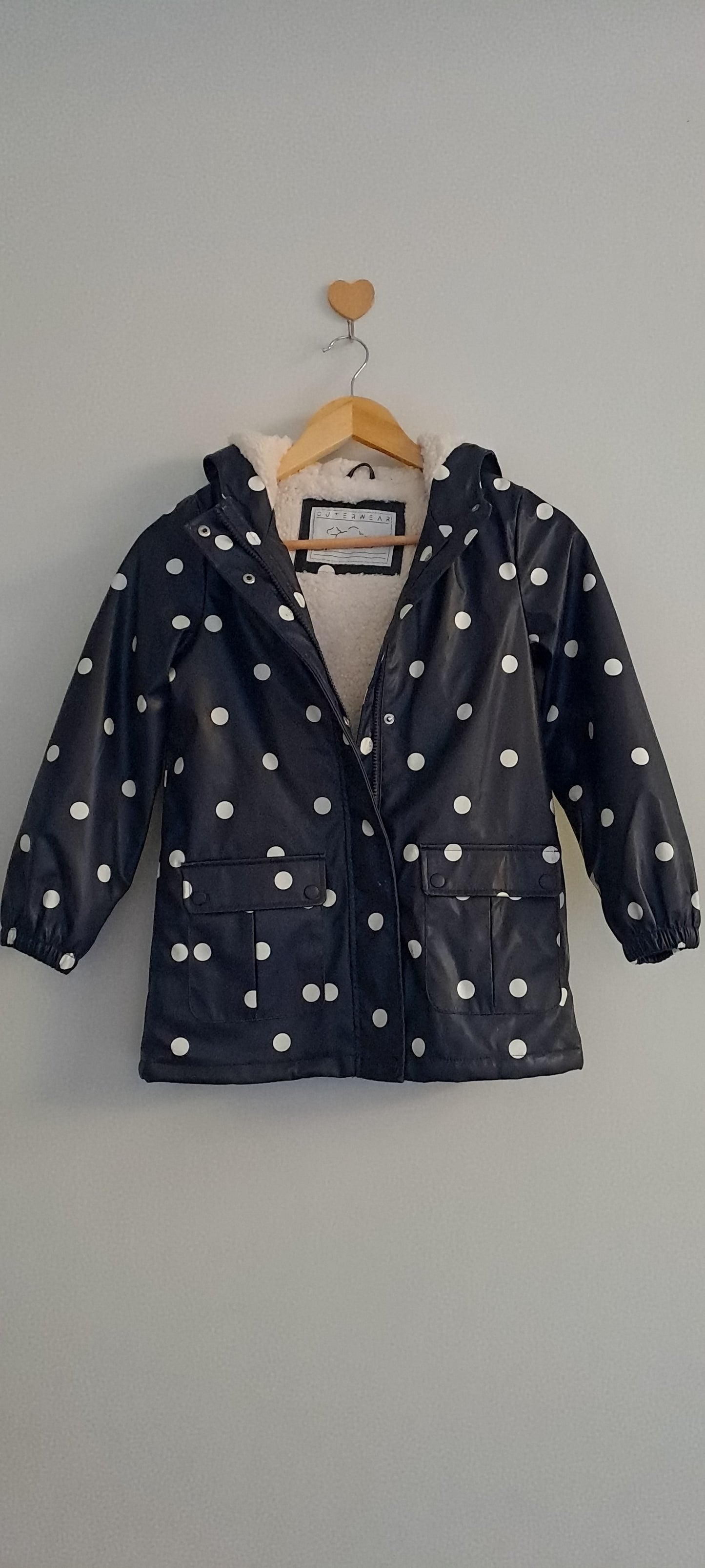 Next Girls Polka Dot Navy Fleece-Lined Rain Jacket 7-8 Years