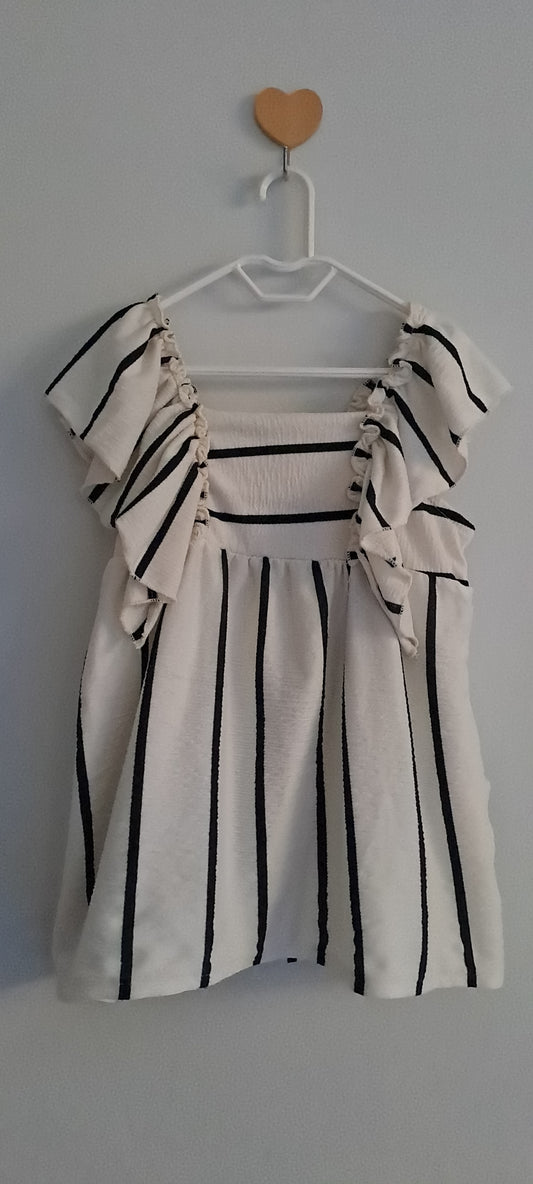 Zara Kids Girl Striped Smocked Dress with Ruffle Shoulders 2-3 Years