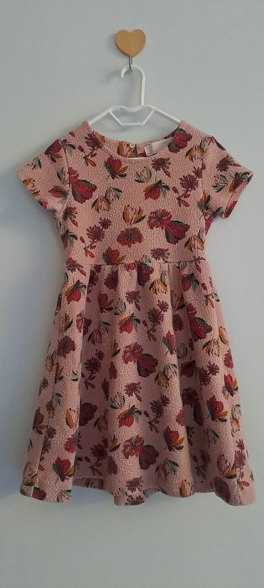 Zara Kids Girl Textured Fabric Floral Print Dress 4-5 Years