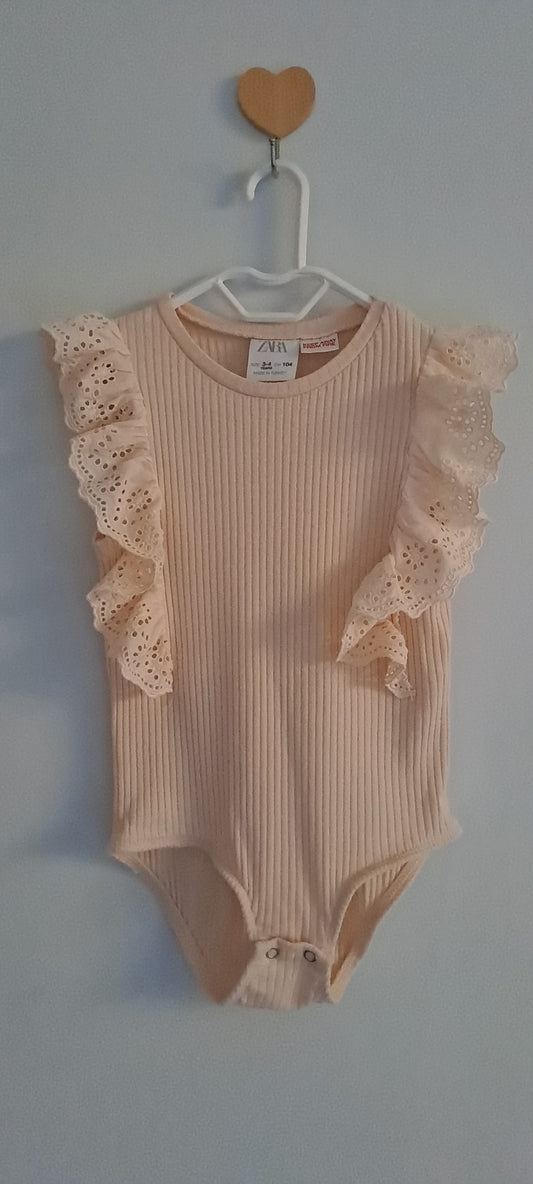 Zara Kids Girl Ribbed Eyelet Frill Bodysuit 3-4 Years