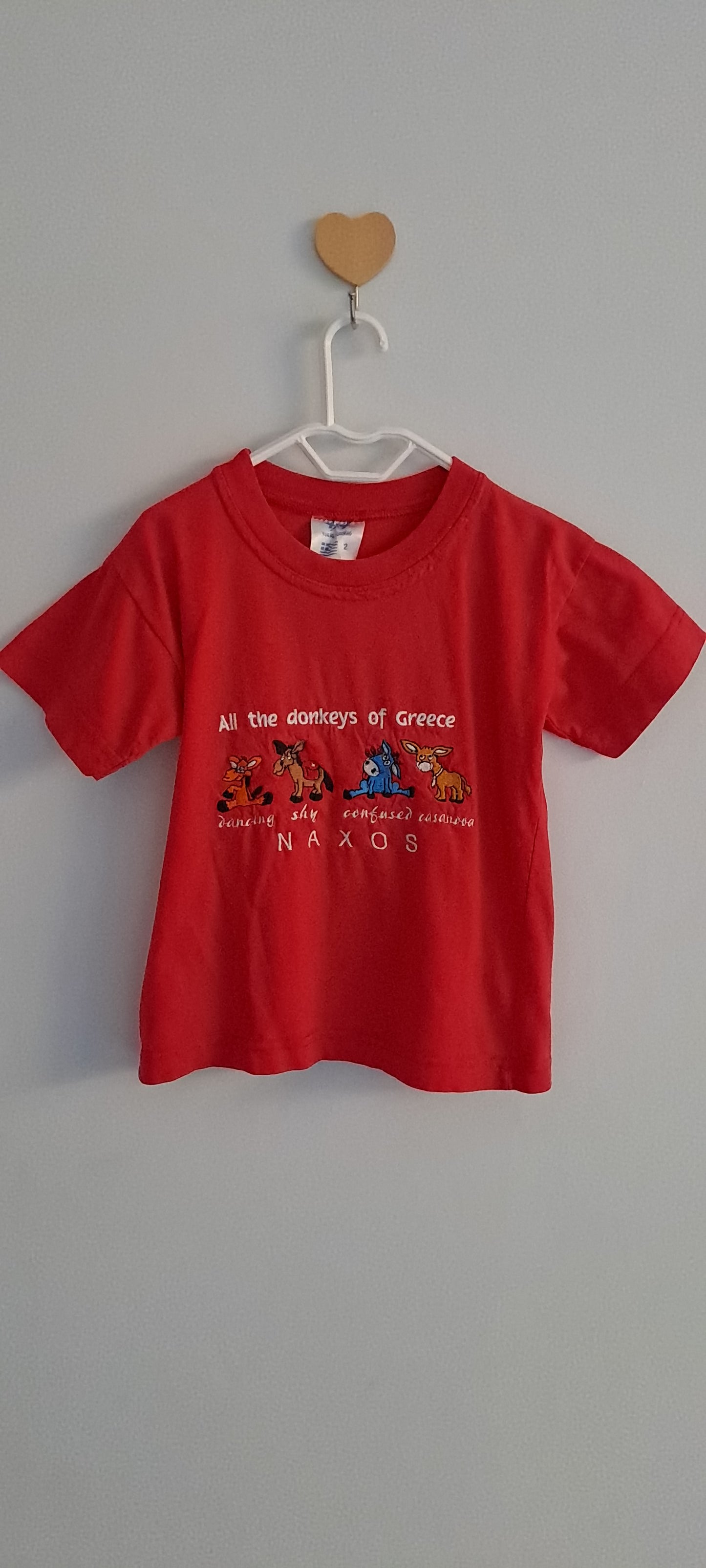 Vintage Naxos Greece "All the Donkeys of Greece" Red Graphic T-Shirt 18-24 Months