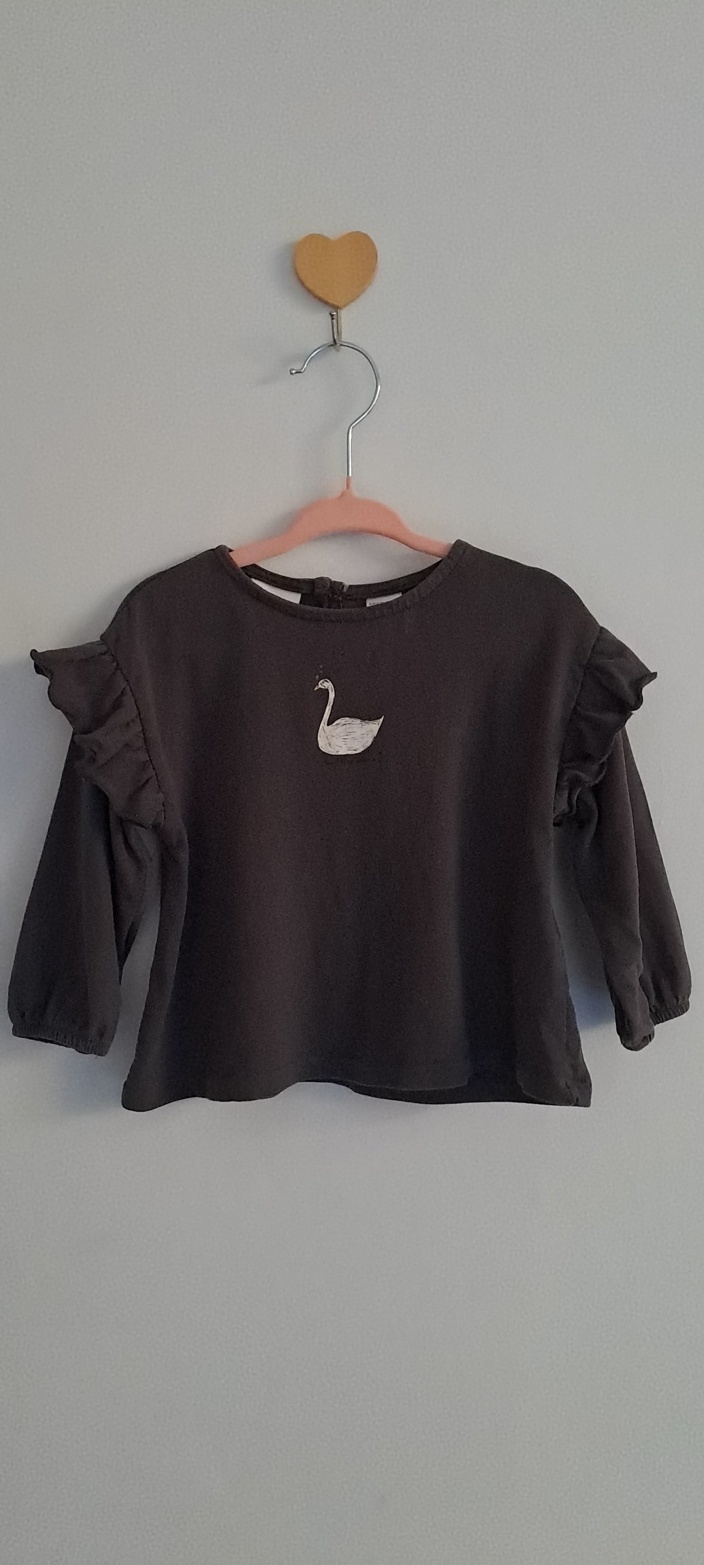 Zara Kids Baby Girl Embroidered Swan Ruffle Sweatshirt 12-18 Months