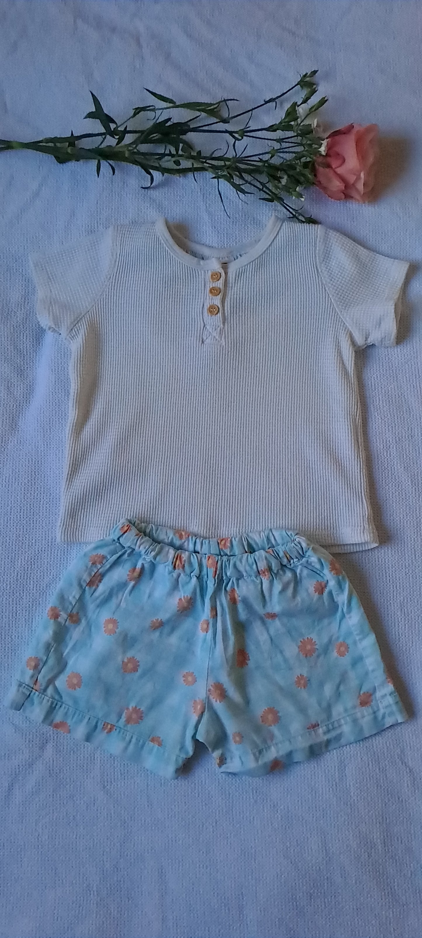 Cotton On Kids Toddler Ribbed Henley Top & Daisy Check Shorts Set 18-24 Months