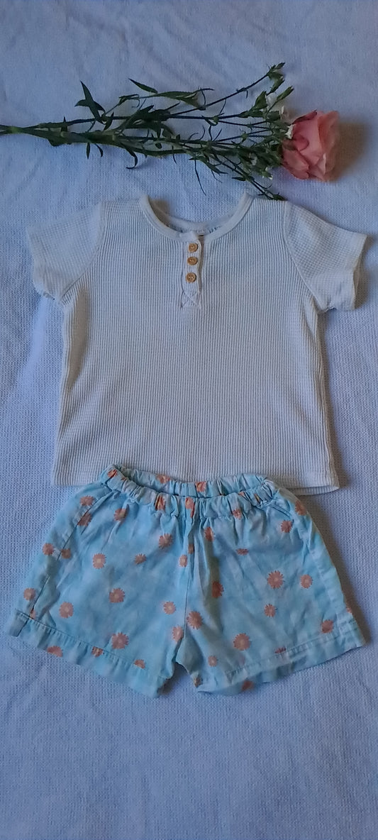 Cotton On Kids Toddler Ribbed Henley Top & Daisy Check Shorts Set 18-24 Months