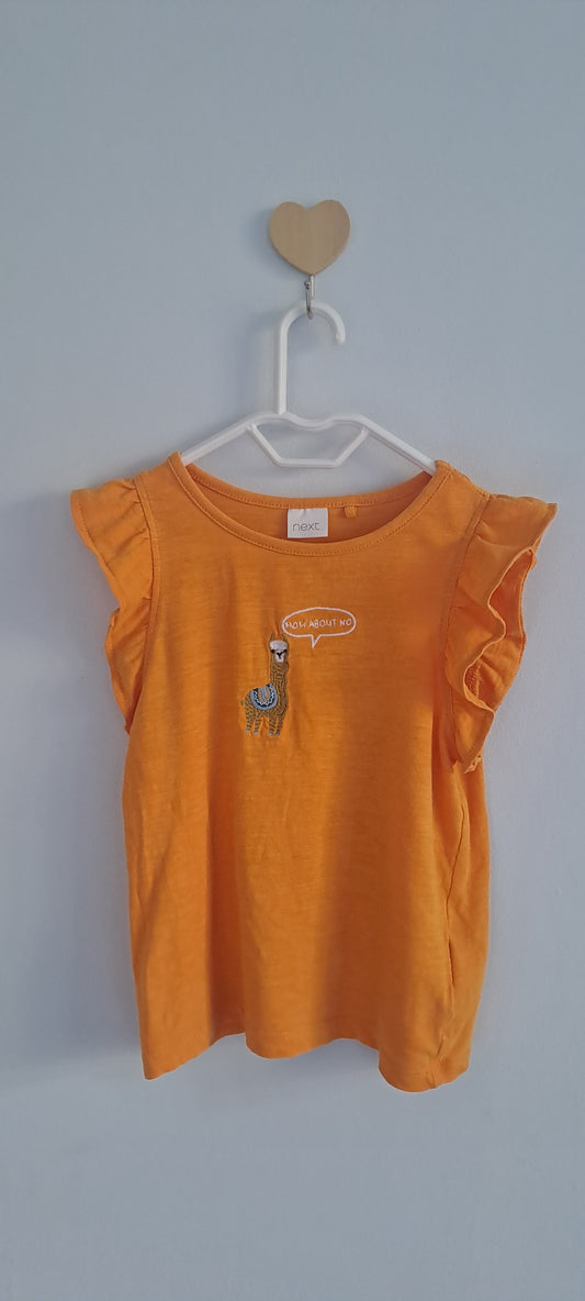 Next Baby Girl Orange Llama "How About No" Ruffle T-Shirt 18-24 Months