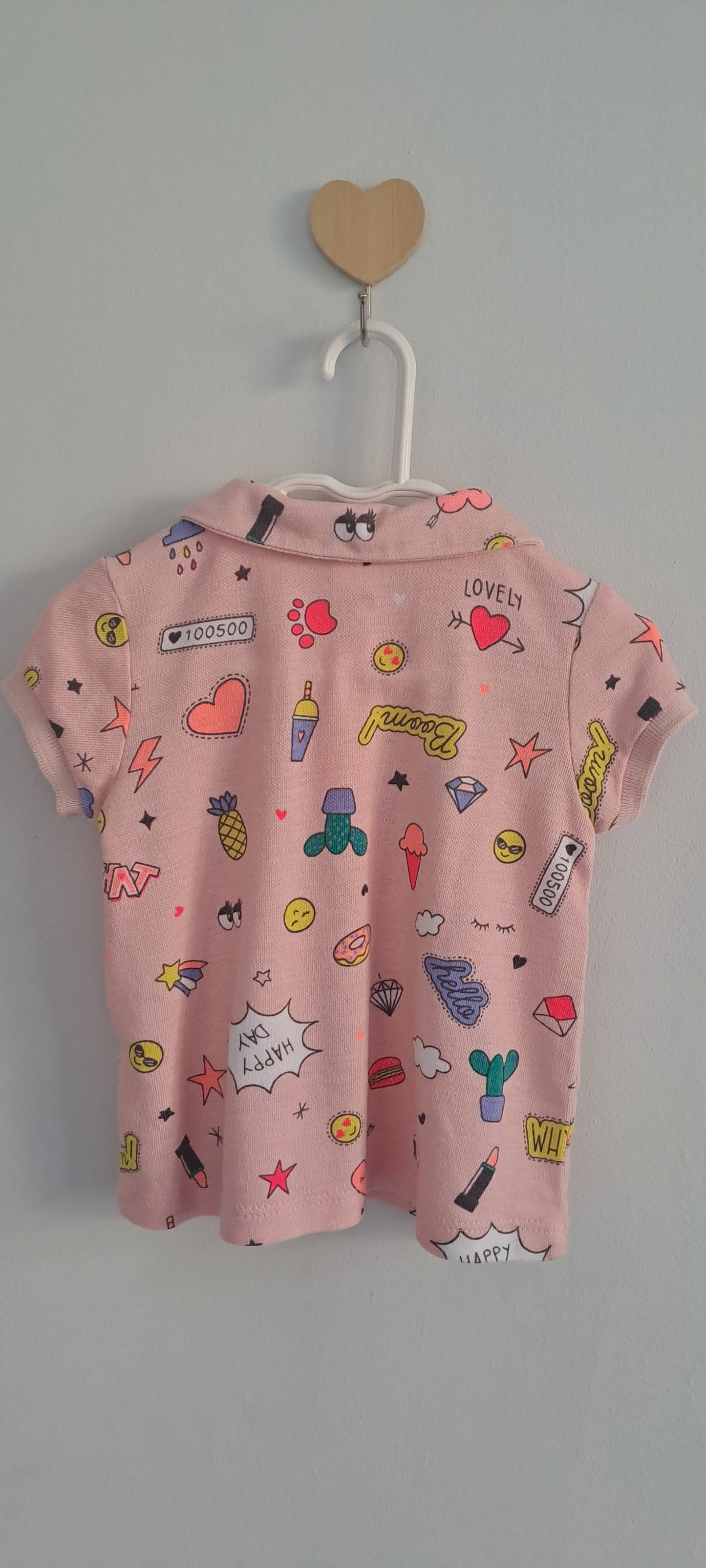 LC Waikiki Baby Girl Pink Doodle Pop Art Polo Shirt 6-9 Months
