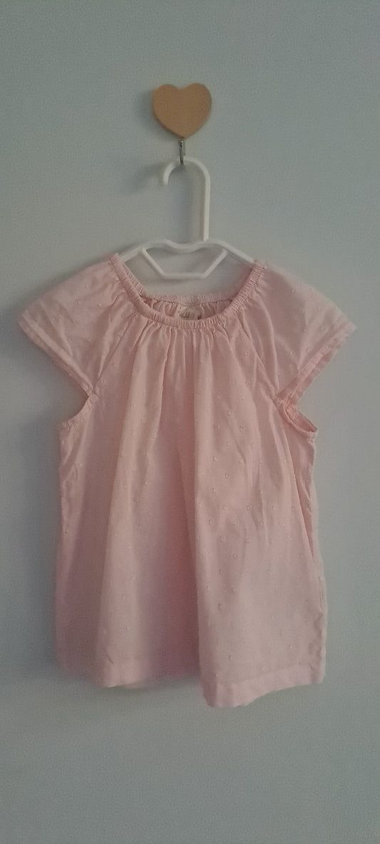 H&M Baby Girl Pastel Pink Dobby Dot Flutter Sleeve Blouse 9-12 Months