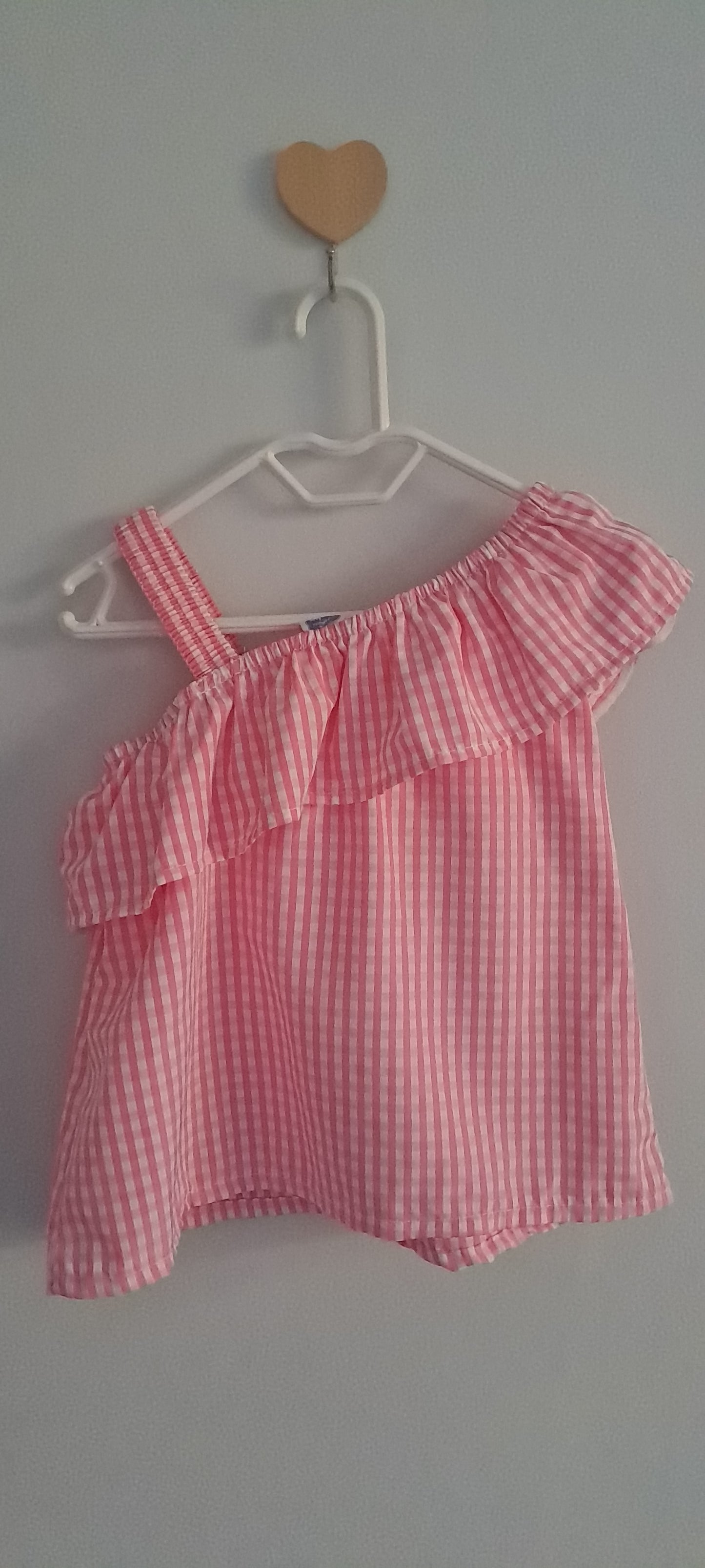 Ackermans Baby Girl Pink Gingham Asymmetrical Eyelet Ruffle Top 6-12 Months