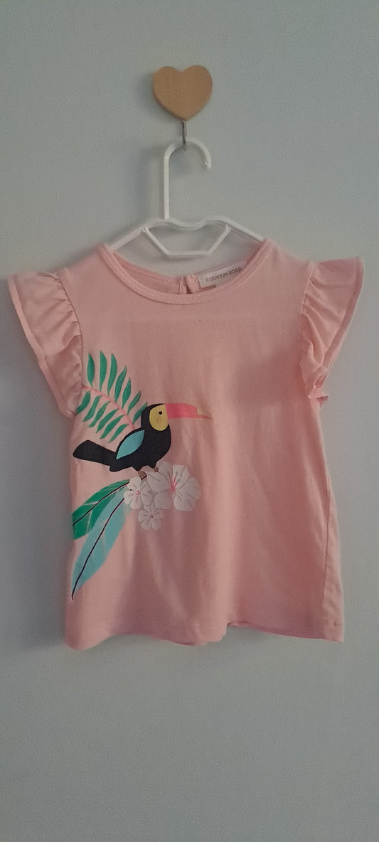Country Road Baby Girl Pink Toucan Graphic Ruffle Sleeve T-Shirt 6-12 Months
