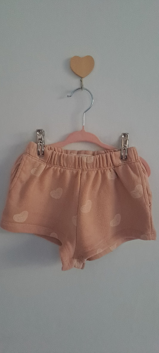Zara Kids Girl Dusty Pink Heart Print Terry Shorts 2-3 Years