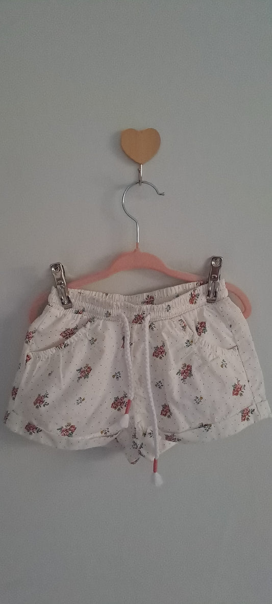 Real Kids Girl White Floral Ditsy Print Cotton Shorts 1-2 Years